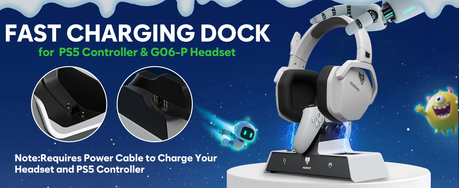 NUBWO G06 Wireless Headsets Gamer with Charging Station for Headset and PS5 Controller Gaming Headphones Long Battery Life - Image 21