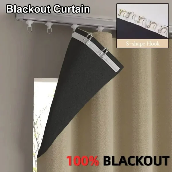 1Pcs Full Blackout Partition Blackout Curtain High Shading Protection Polyester Fabric Window Door Curtain Beige