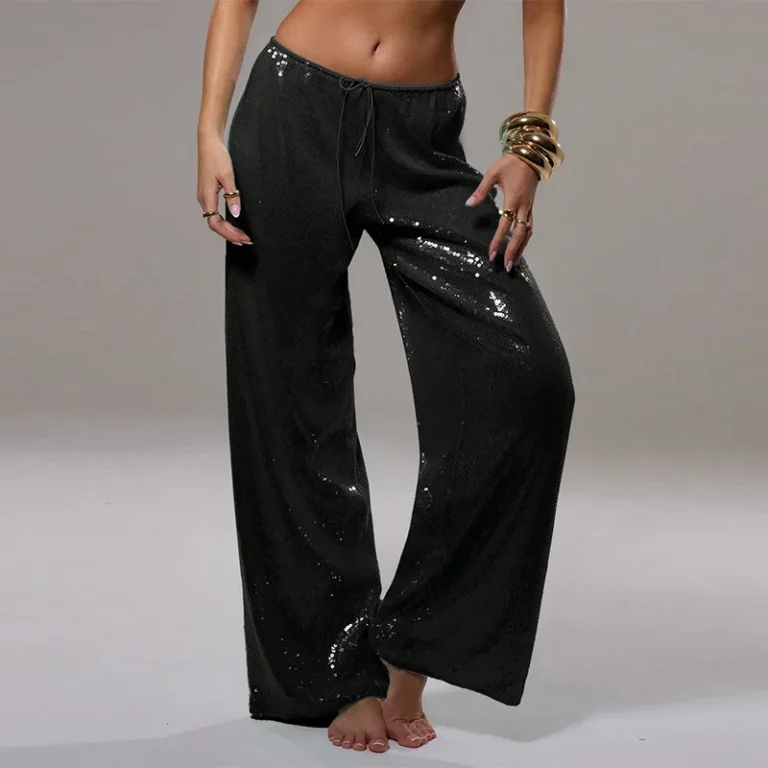 Sf7843bd1a9084655906fe80c380717c5z.webp Chic Sequined Women's Trouser Mid-Waist Lace Up Lady Straight Mop Pants 2026 Summer Autumn Fashion Female Bottoms Vacation