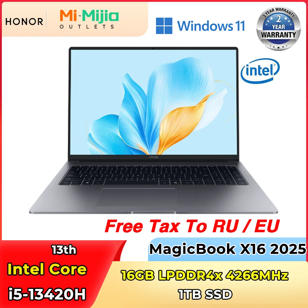 New Honor Laptop X16 2025 13th Intel Core I5-13420H 16G 512G/1TB SSD 16-inch 60Hz IPS Screen Ultra-thin Laptop - Image 7