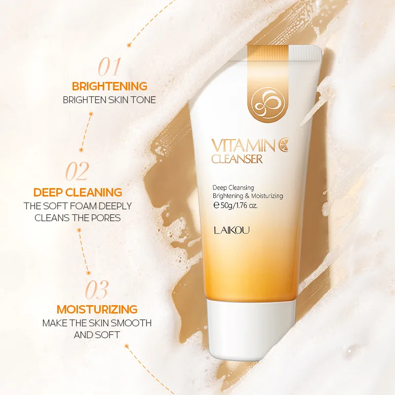 LAIKOU 50g Vitamin C Facial Cleanser Brightening Moisturizing Deep Cleansing Foam Dense Amino Acid Gentle Cleanser Face SkinCare - Image 4