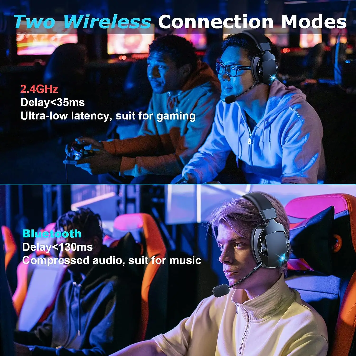 Gaming Headset with Detachable Noise Cancelling Microphone,2.4G Bluetooth-USB-3.5mm Wired Jack 3 Modes for Multi-device - Image 3