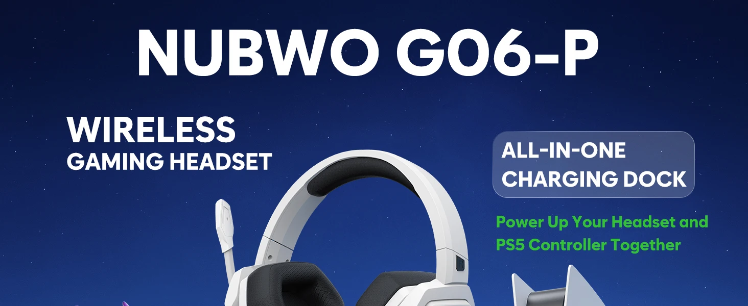 NUBWO G06 Wireless Headsets Gamer with Charging Station for Headset and PS5 Controller Gaming Headphones Long Battery Life - Image 19