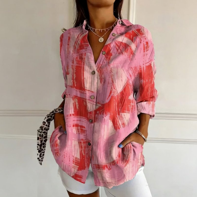 a2fa3007-f402-4b2b-bc05-a9eb3c0448ea.jpg Brushstroke Abstract Print Shirt Collar Blouse
