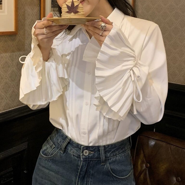 Casual French-style White Womens Blouse