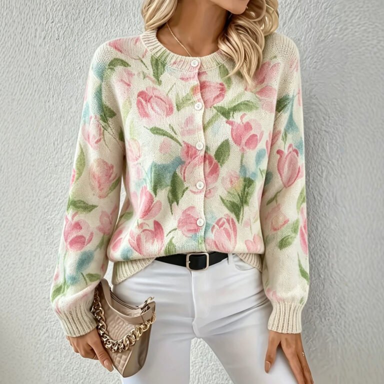 Round-neck Long-sleeve Knitted Cardigan Top