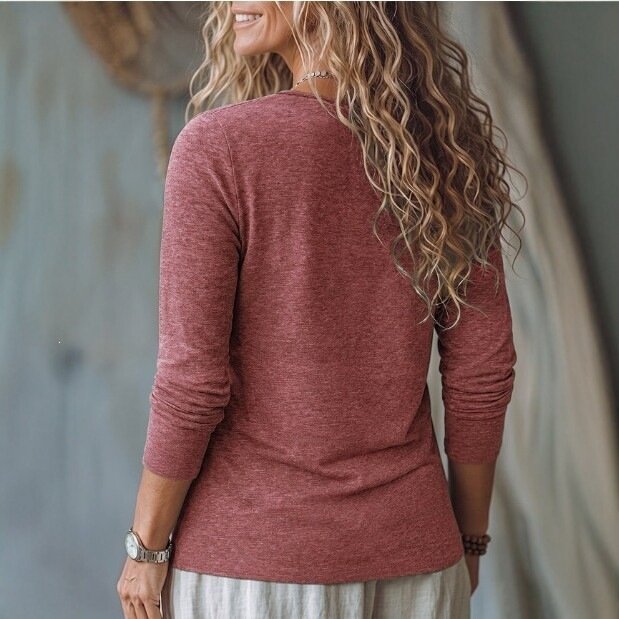 Womens Loose-fit Solid-color Fashionable Casual Top - Image 4