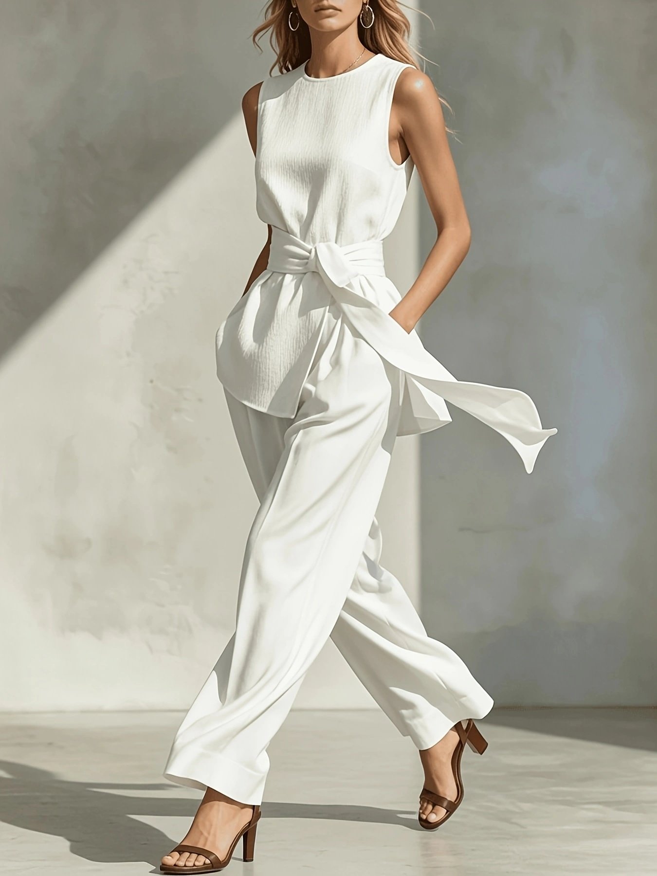 Womens Casual Sleeveless Tied-top And Pants Set - Image 2