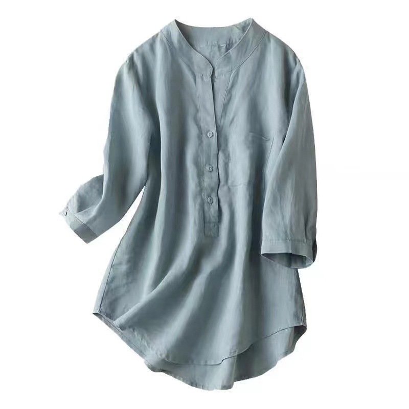 Women's Cotton And Linen Mid-length Shirt - Image 5
