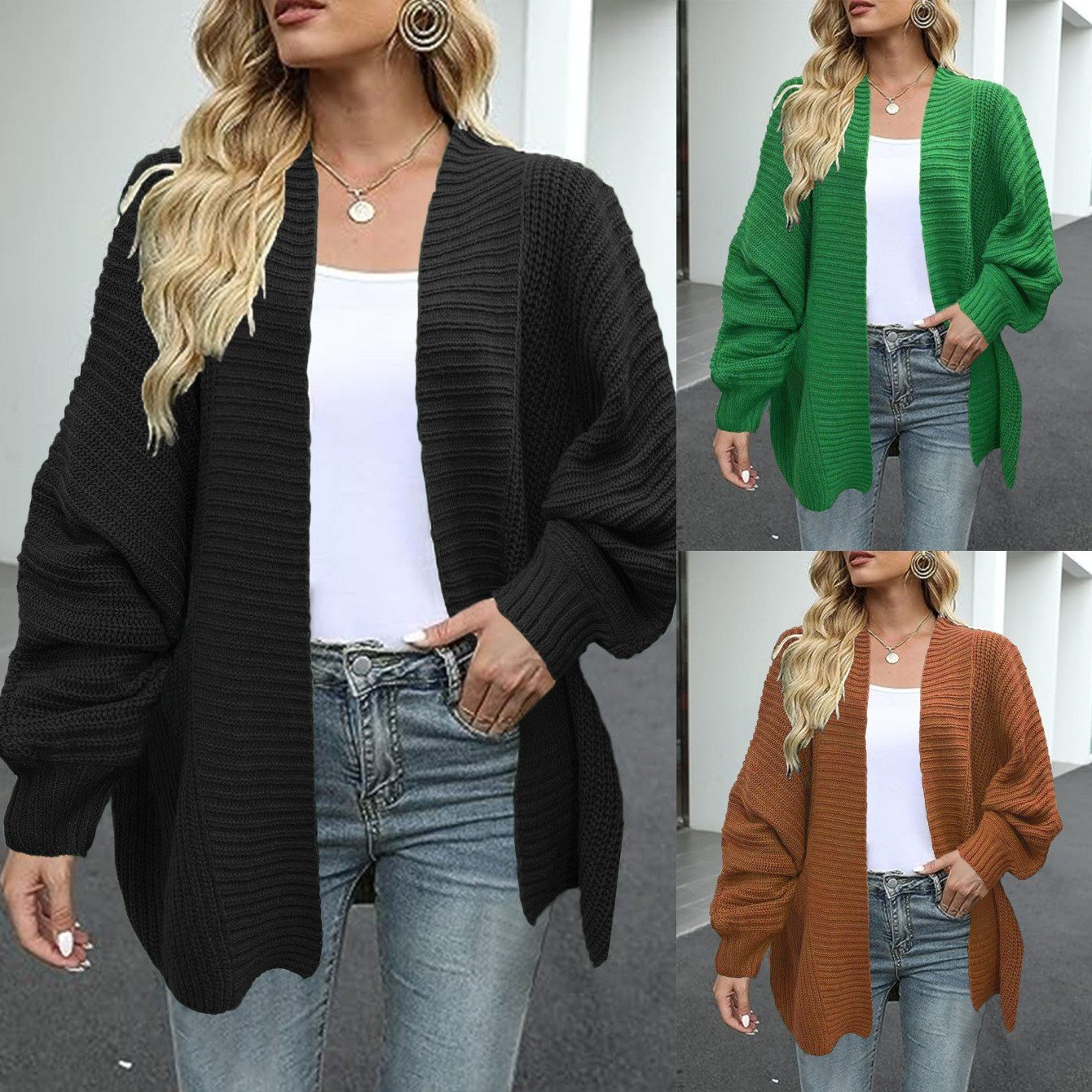 Womens Loose-Fit Knitted Cardigan Sweater Coat