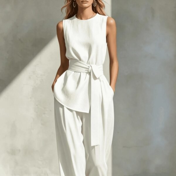 Womens Casual Sleeveless Tied-top And Pants Set