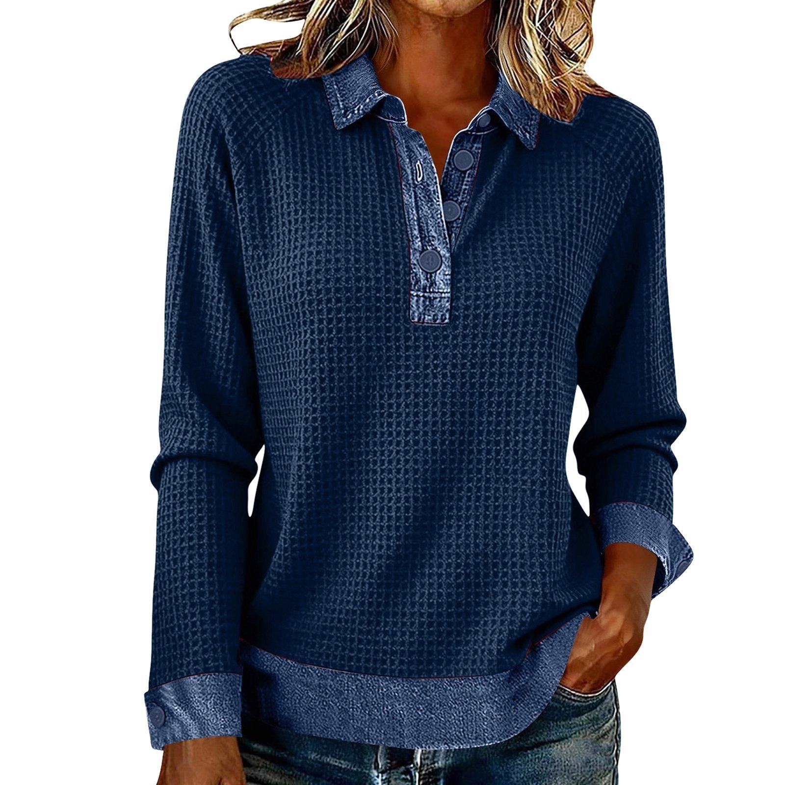 Womens Spliced Knit Blouse Top Elegant - Image 5