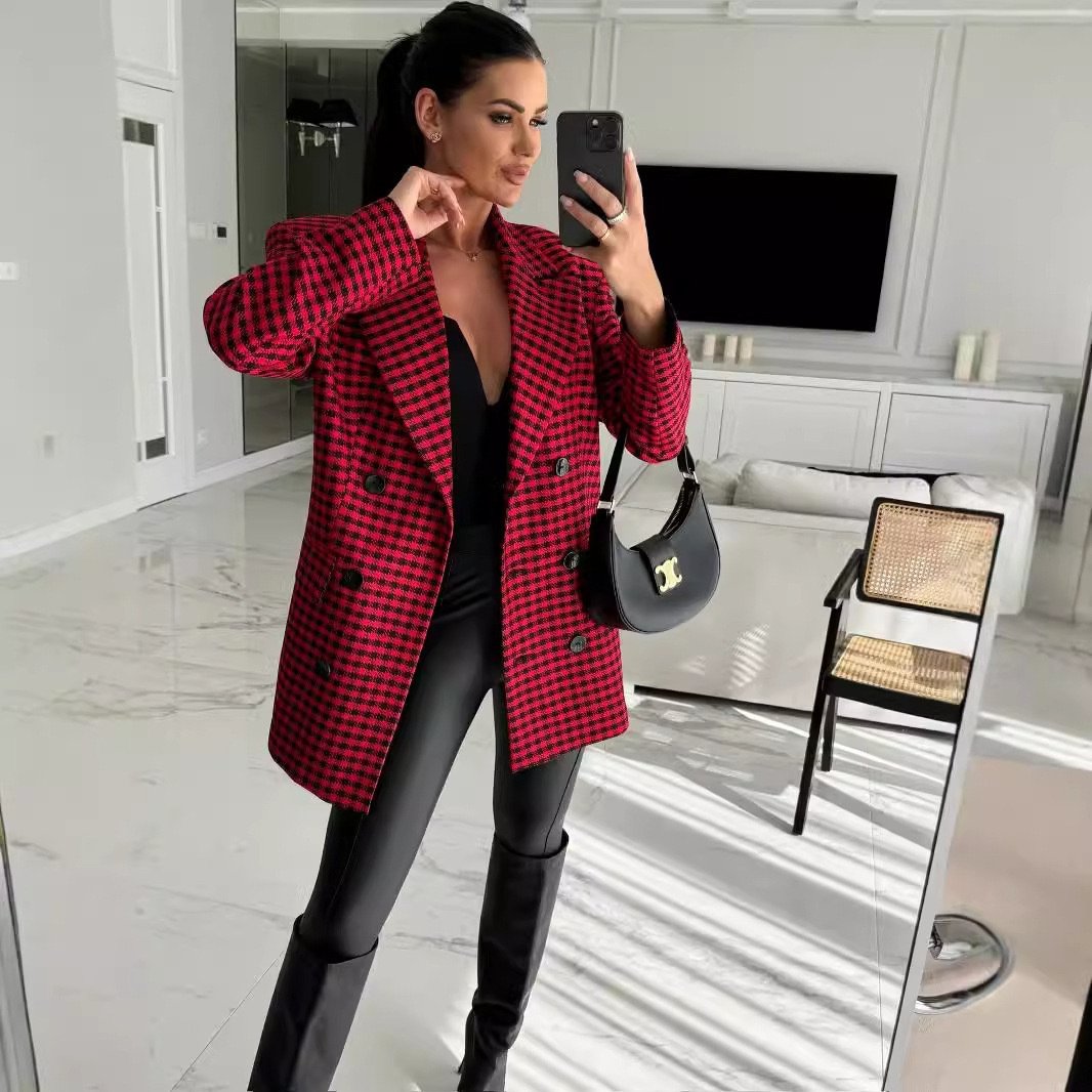 AutumnWinter Houndstooth Elegant Slim-Fit Blazer - Image 3