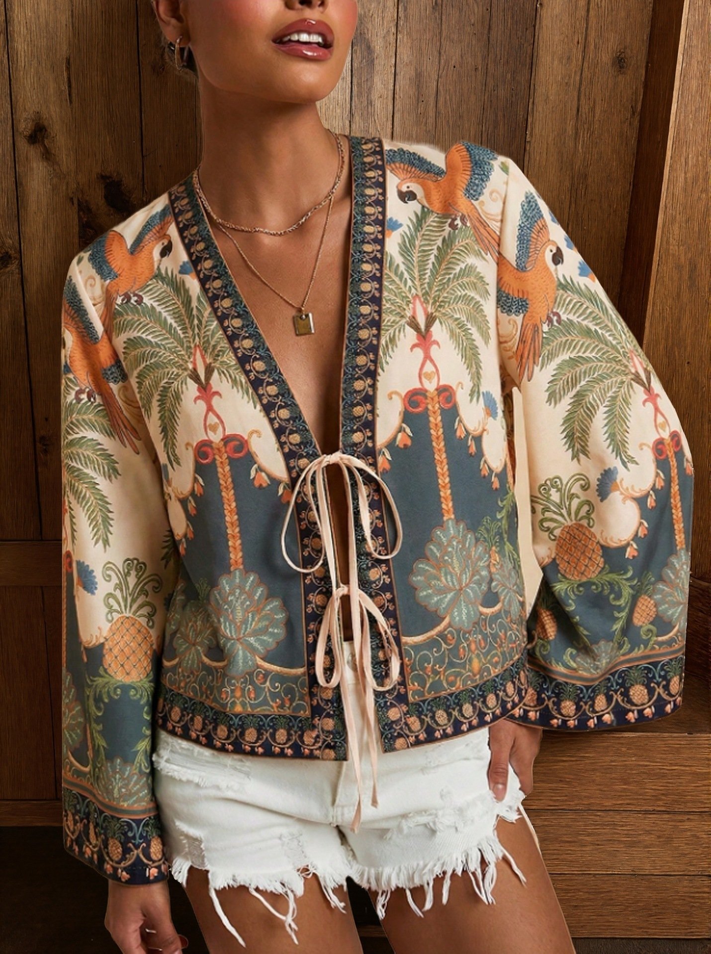 Stylish And Elegant Floral-print Resort style Cardigan For Women - Image 8