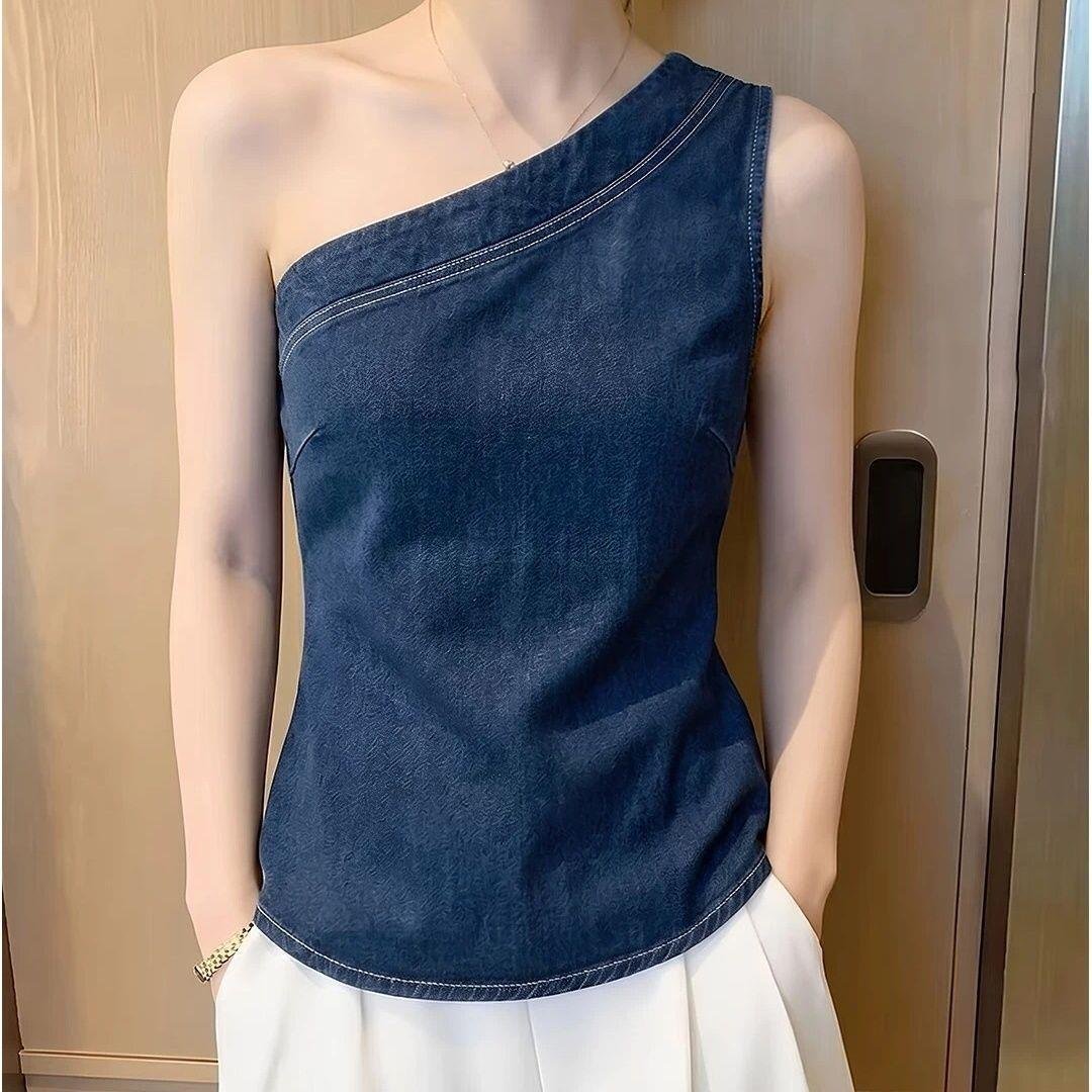 Light-luxury Sleeveless Blue Slim-fit Denim Top New Style - Image 4