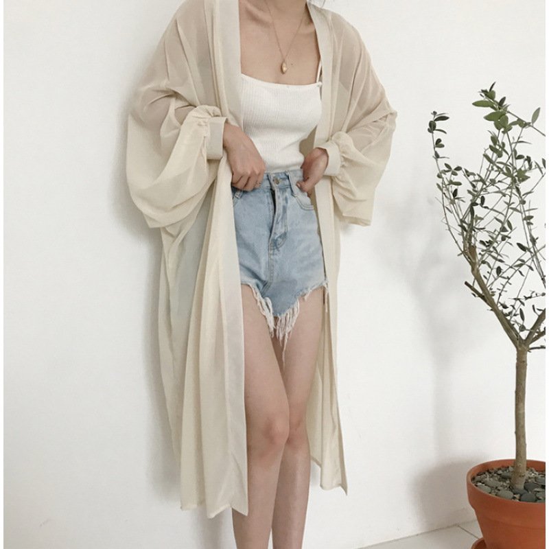 Stylish Loose-fitting Mid-length Chiffon Cardigan Jacket - Image 7