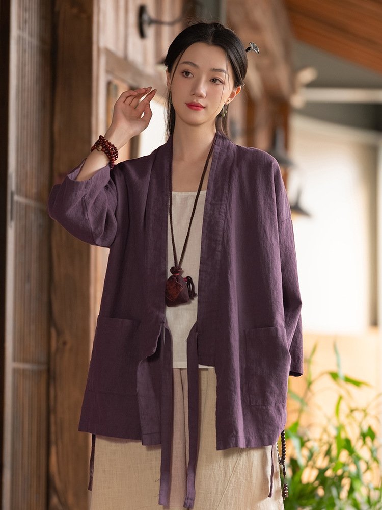 Vintage Mandarin-collar Cross-front Top Womens Cardigan-style Jacket - Image 7