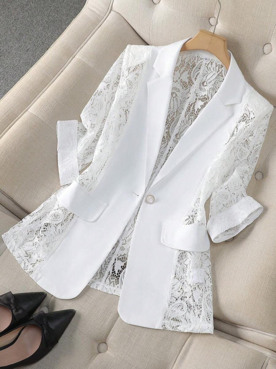 Fashionable Lace-Panel Blazer For Women - Image 6