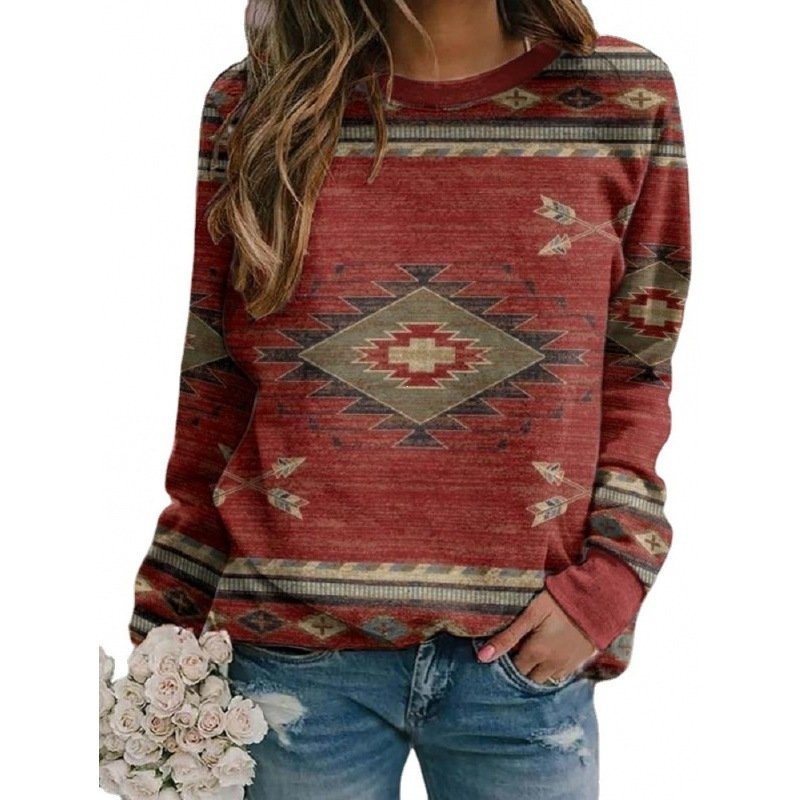 European And American Womens Long-sleeved Crew-neck Sweatshirt Top - Image 5