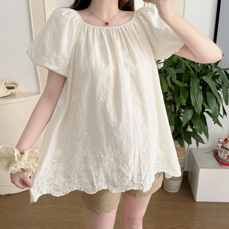 Womens Korean-style Off-shoulder Embroidered Trim Top - Image 2
