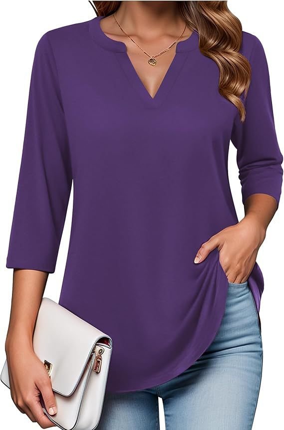 Womens Digital-Print Mid-Sleeve V-Neck Top - Image 9