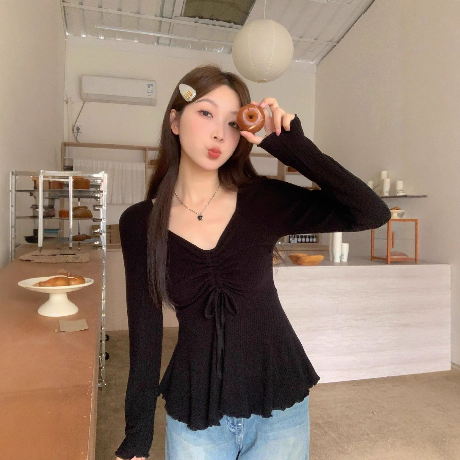 Collarbone V-neck Short-sleeve T-shirt Womens Summer Plus-size Clothing - Image 3