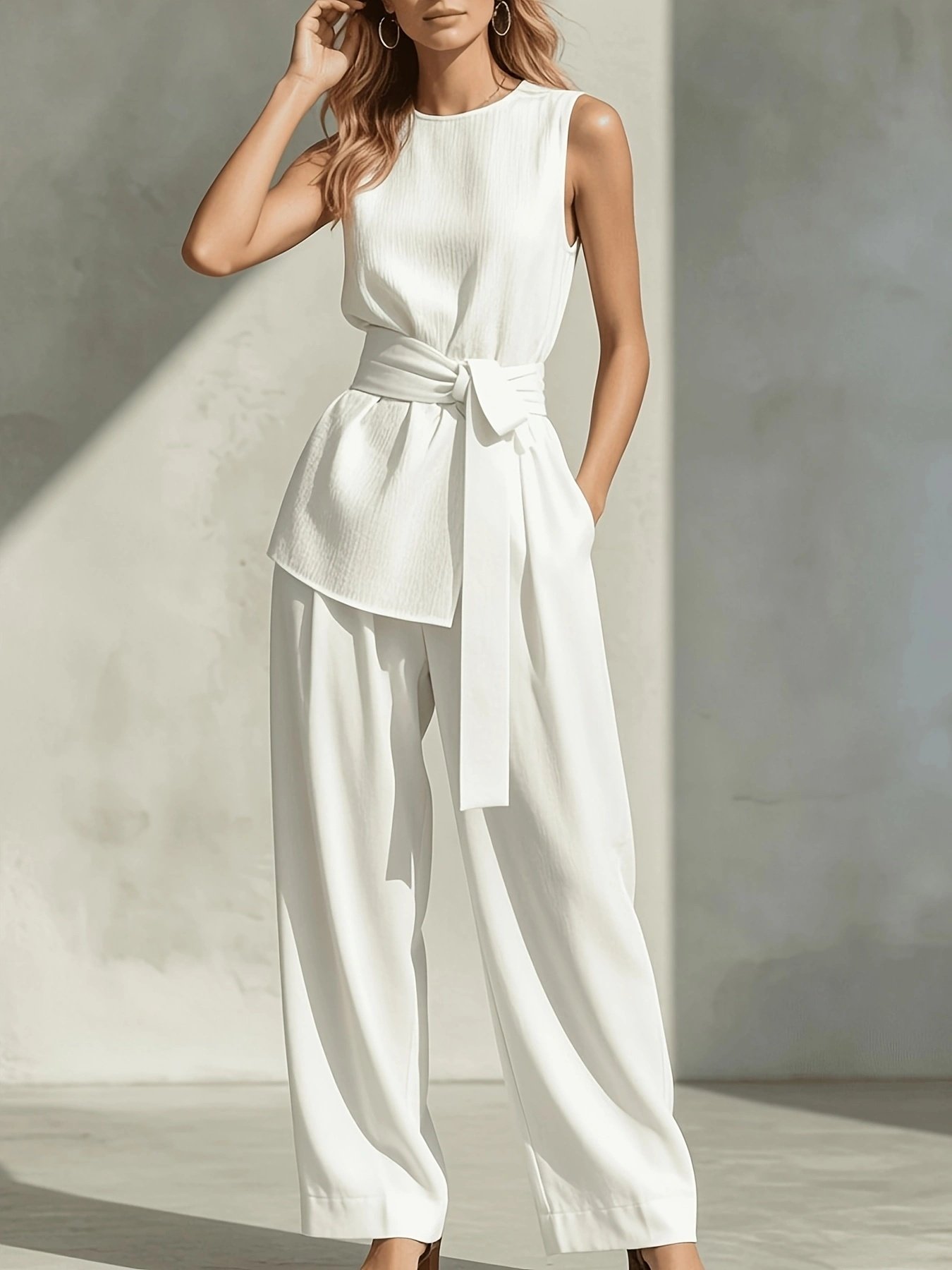Womens Casual Sleeveless Tied-top And Pants Set - Image 5