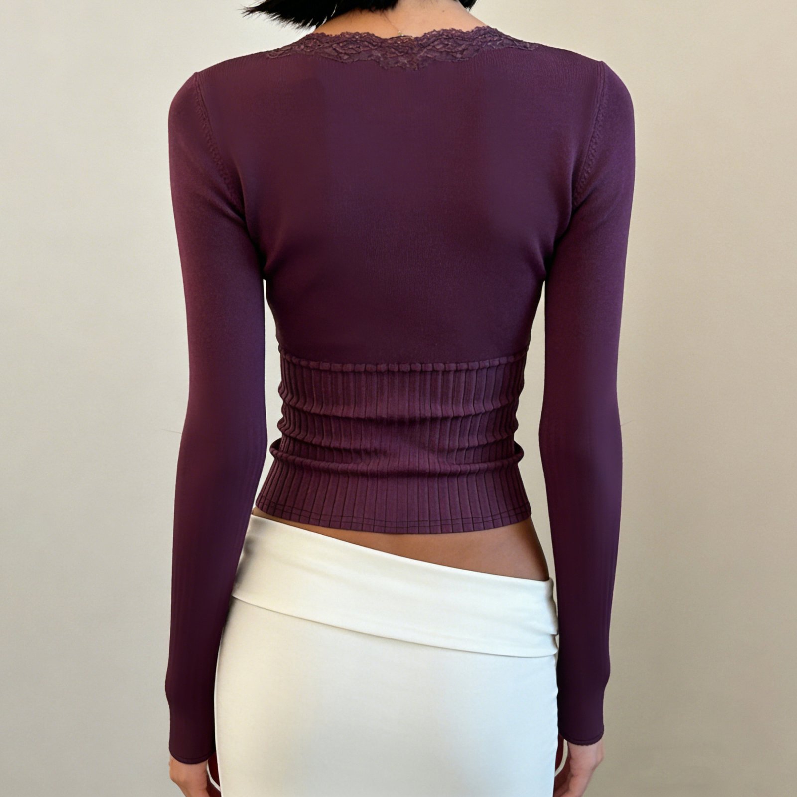 Lace-Panel Knitted Base Top For Women - Image 4