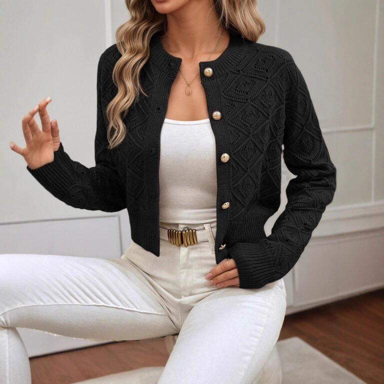 Lightweight Knitted Cropped Casual Hollow-out Cardigan