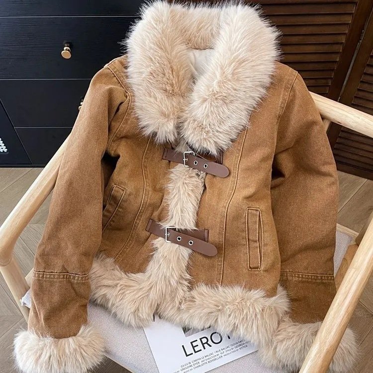 New Stylish Brown Velveteen Coat With Fleece Lining - Image 4