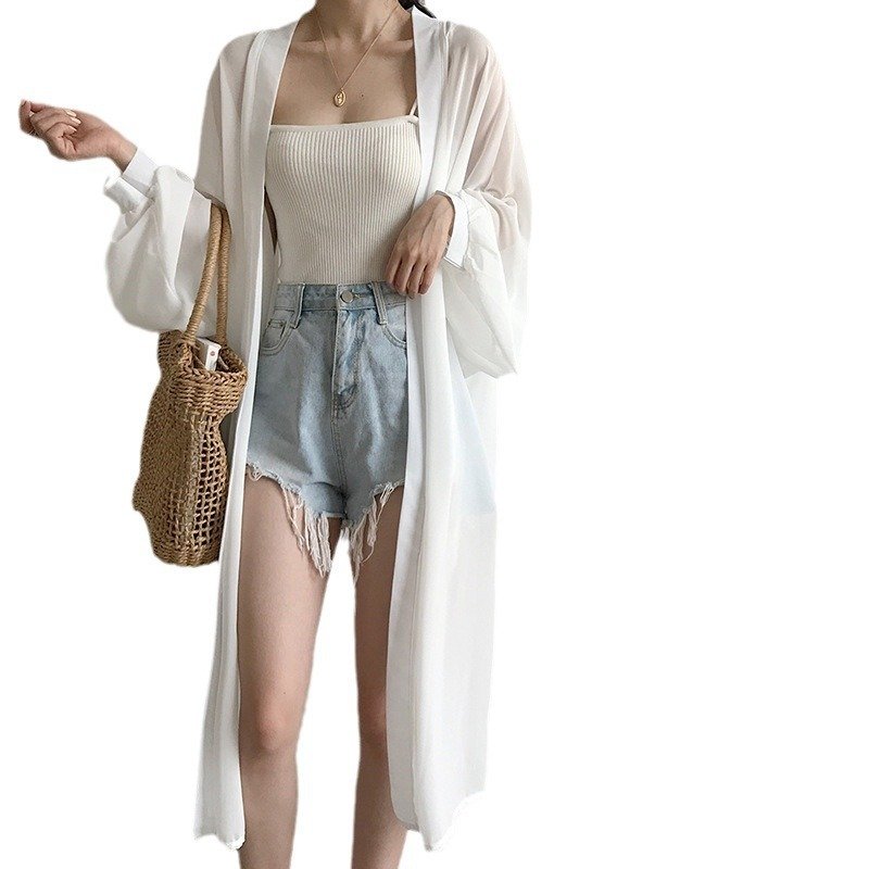 Stylish Loose-fitting Mid-length Chiffon Cardigan Jacket - Image 5