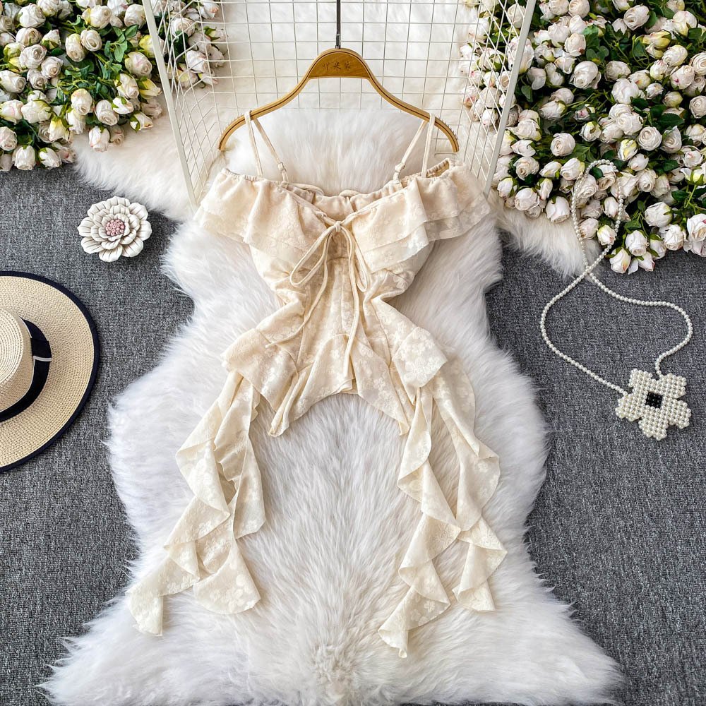 French-style Elegant Off-shoulder Camisole With Ruffled Trim - Image 9