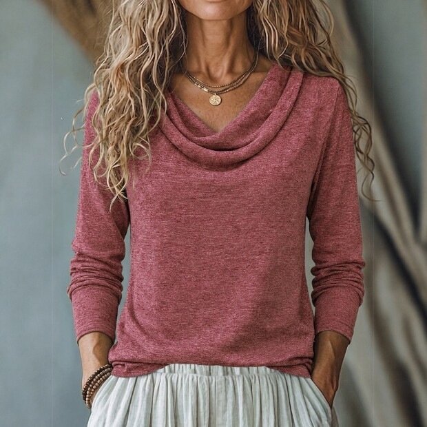 Womens Loose-fit Solid-color Fashionable Casual Top - Image 3