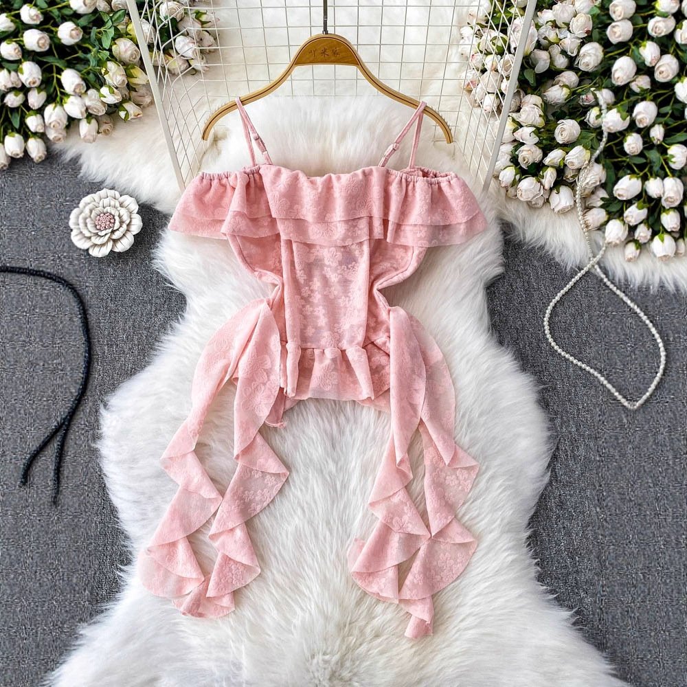 French-style Elegant Off-shoulder Camisole With Ruffled Trim - Image 4