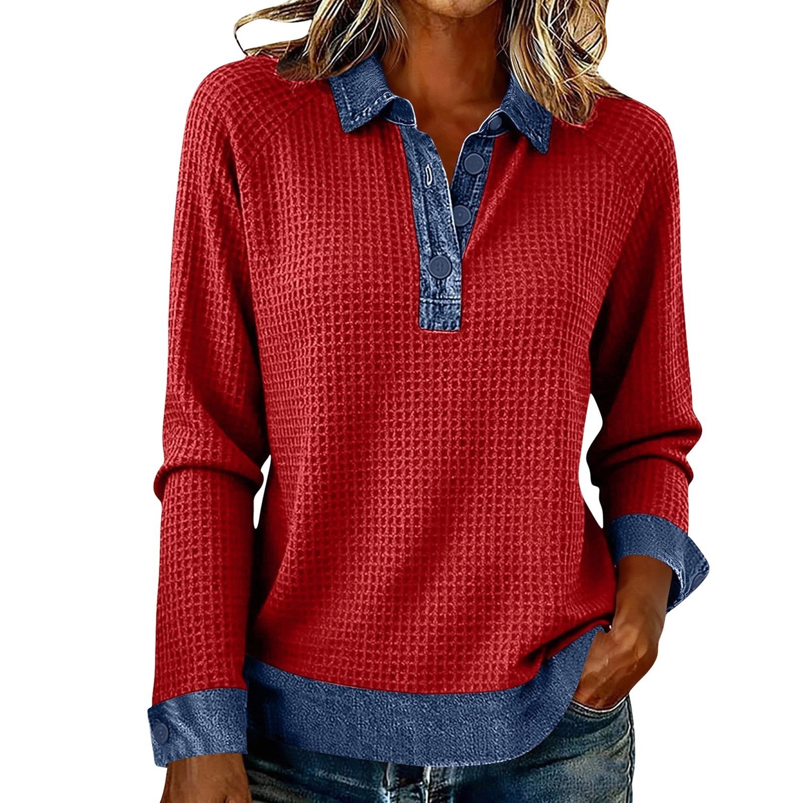 Womens Spliced Knit Blouse Top Elegant - Image 2